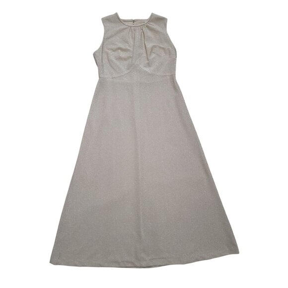 Dresses & Skirts - Vintage 70s Sleeveless Shimmering Champagne Gold Lamé Sheer Maxi Dress Sz 18.5